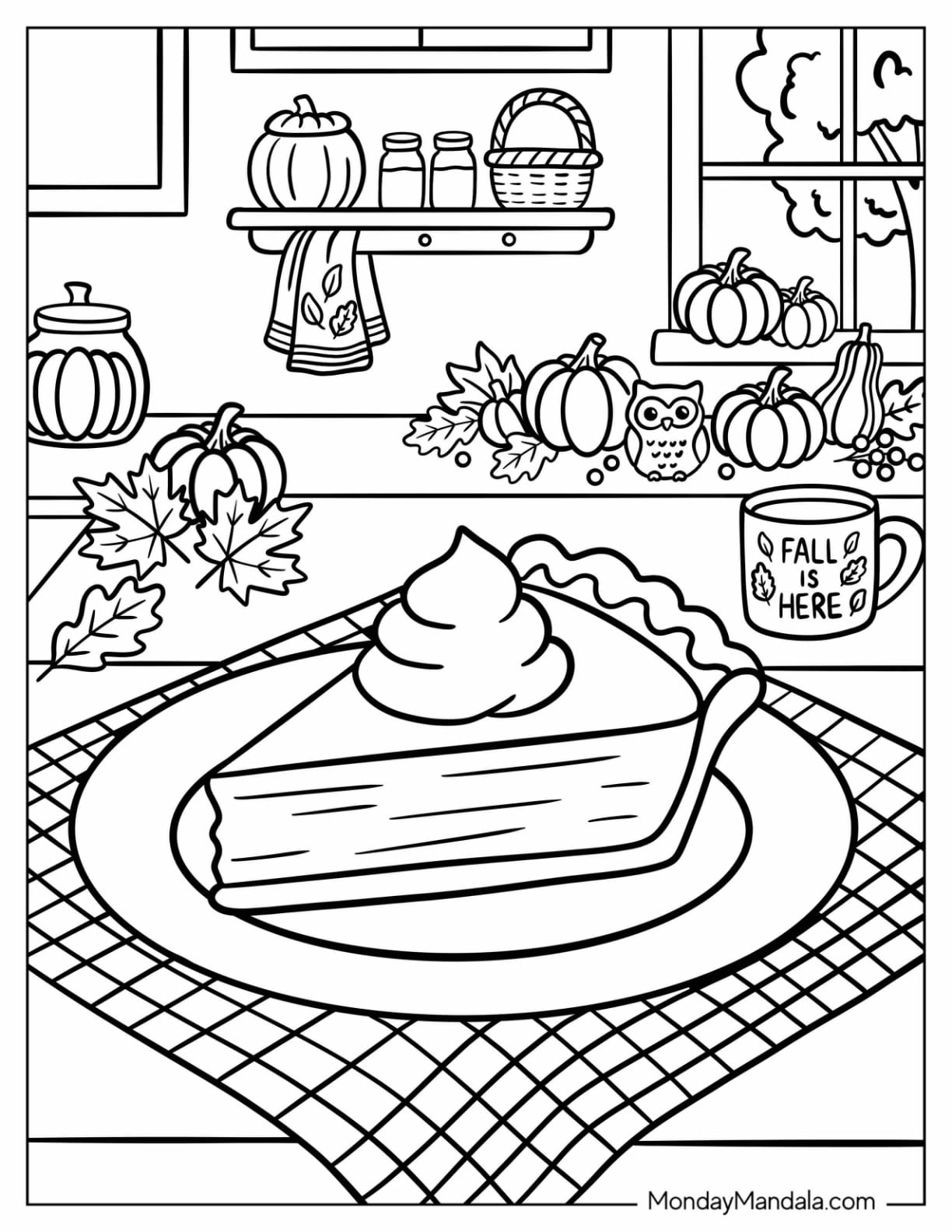 Pumpkin Pie Slice with Whipped Cream Coloring Sheet