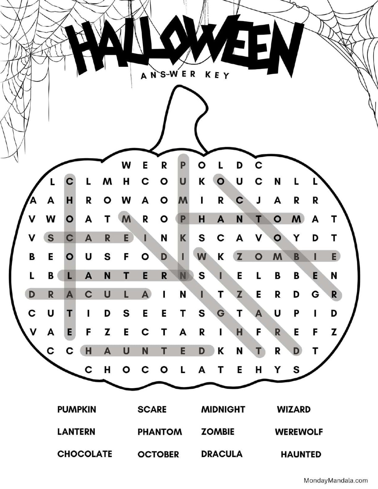 Pumpkin Theme Word Search Answer Key