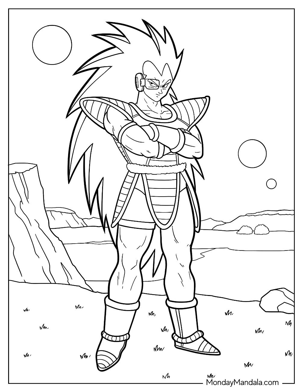 Dragon Ball Z Coloring Page Of Raditz Standing with Arms Crossed