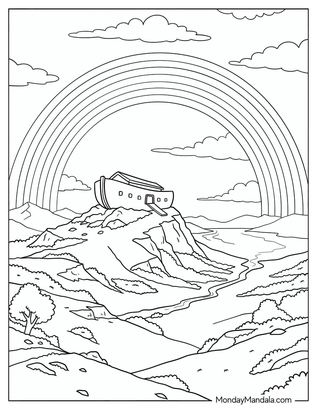 Rainbow Above Noah s Ark Coloring Page