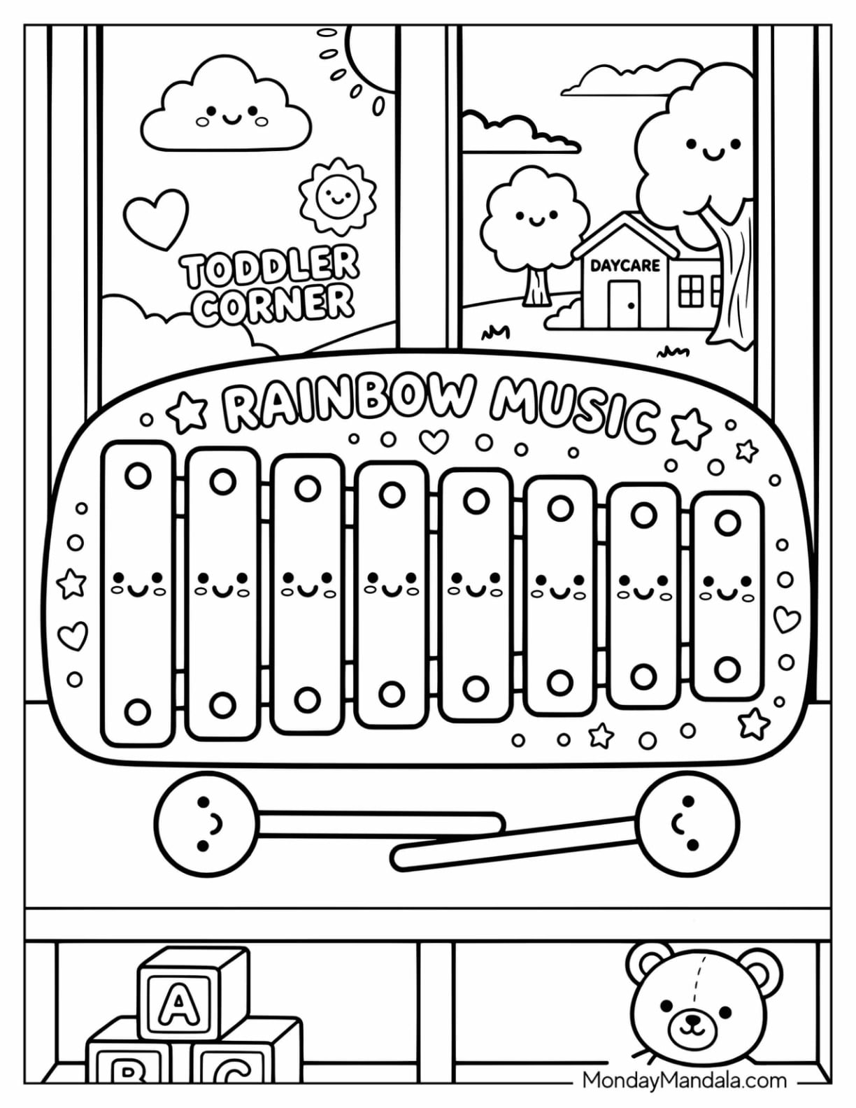 Rainbow Music Xylophone for Toddlers Coloring Page for Kids