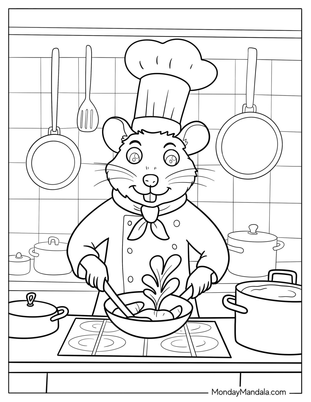 Rat Coloring Page Chef Preparing a Dish on the Stove for Kids