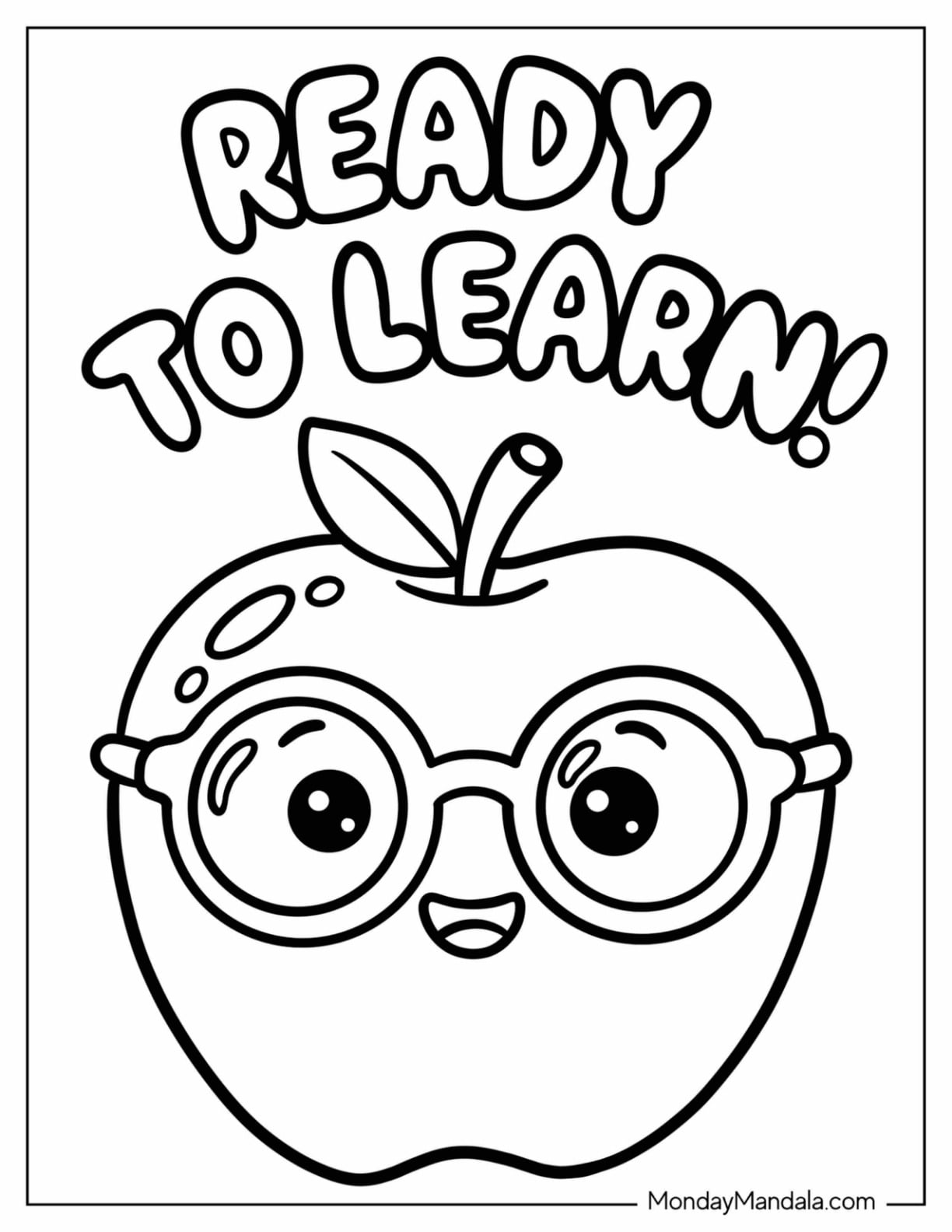 Ready to Learn Apple with Glasses Coloring Sheet for Kids