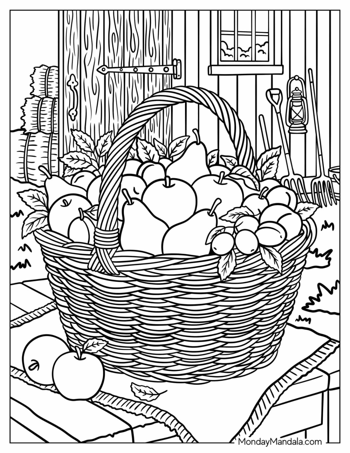 Realistic Basket Full of Fruits Coloring Page