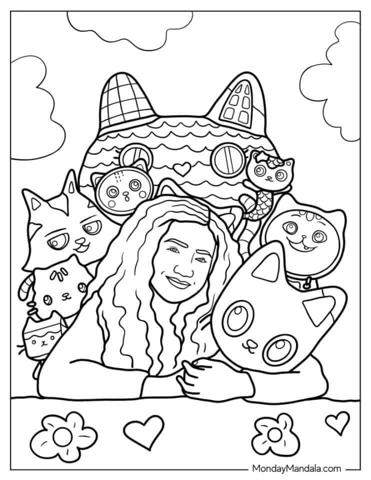 38 Gabby 39 s Dollhouse Coloring Pages - Realistic Coloring Page Of Gabby With Cartoon Cat Friends 742x960