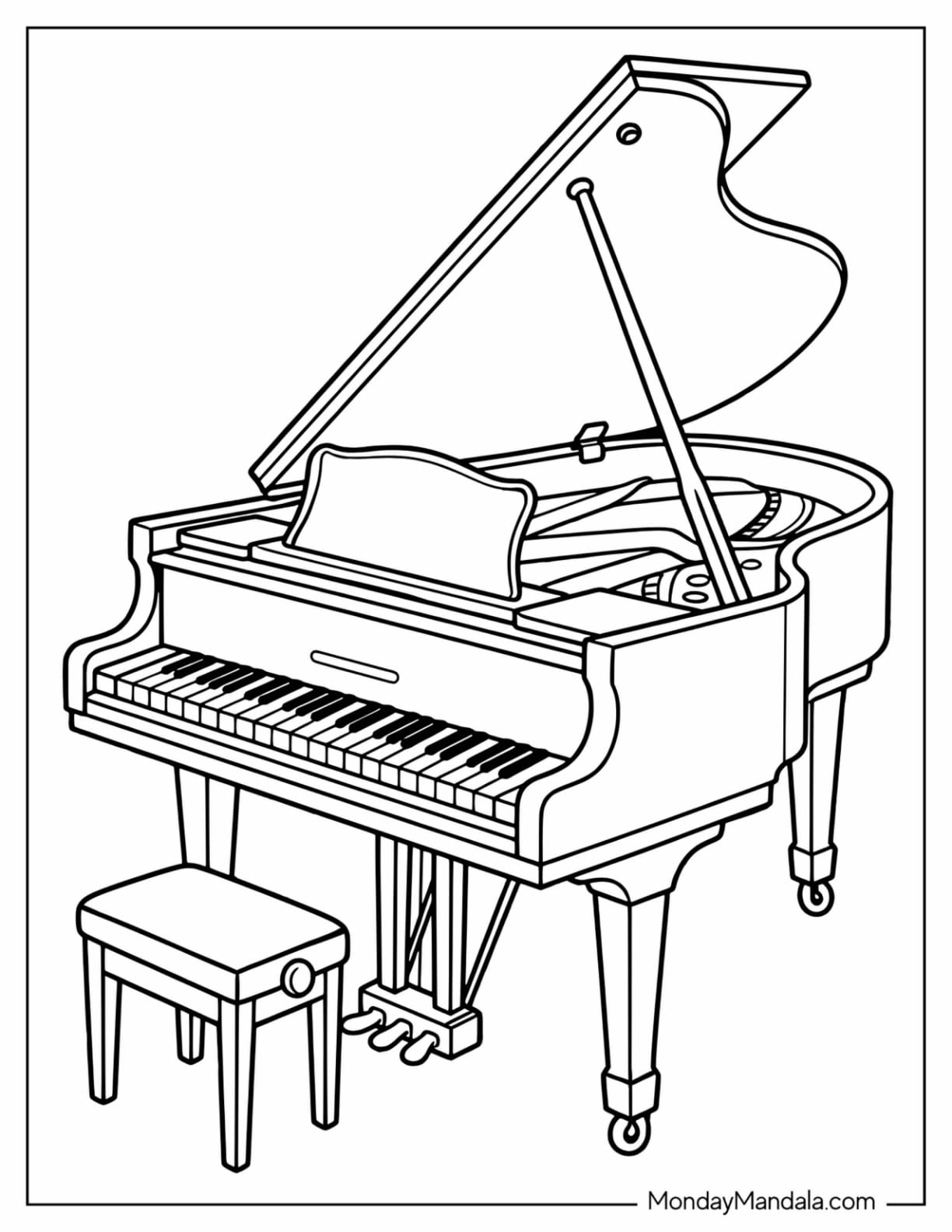 Realistic Grand Piano with Bench Coloring Sheet
