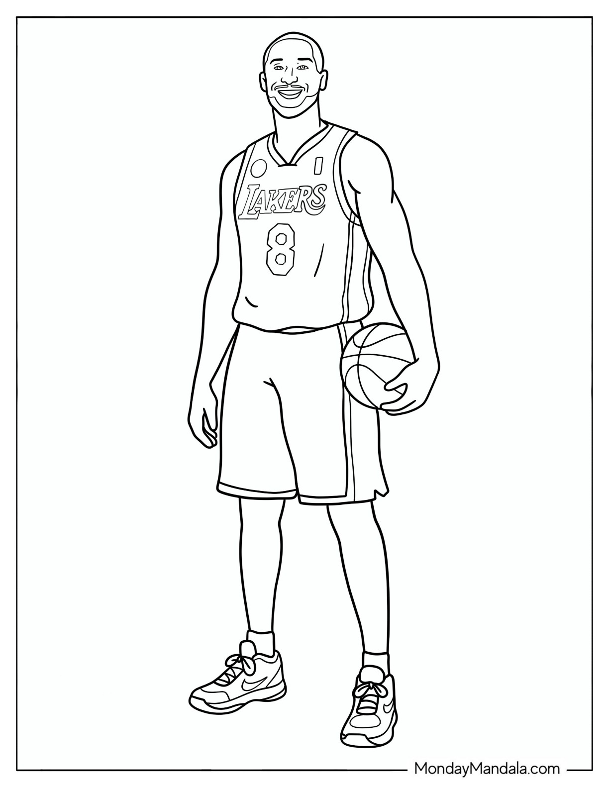 Realistic Kobe Bryant in a Lakers Jersey with a Basketball Coloring Page