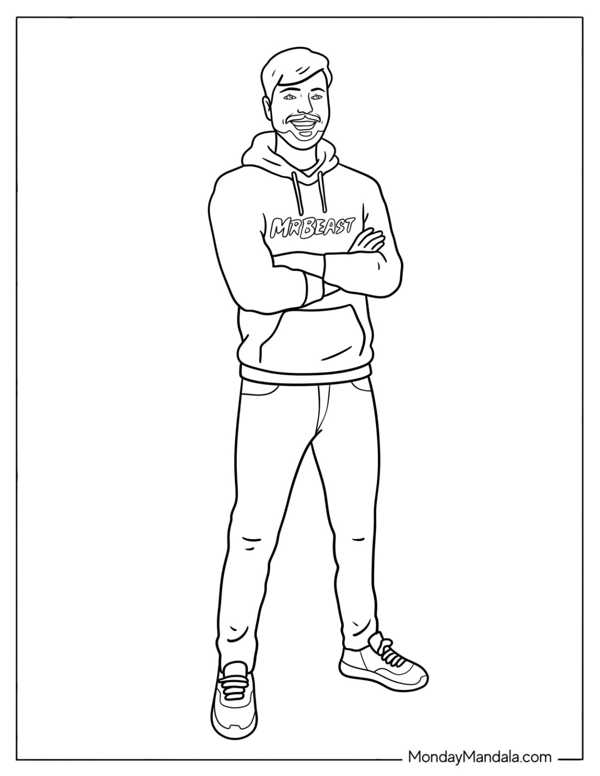 Realistic MrBeast Standing with Crossed Arms Coloring Page