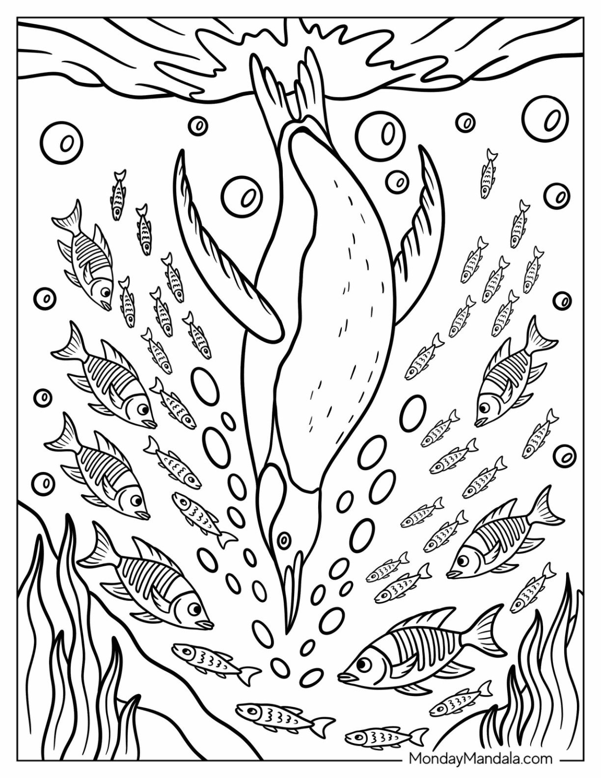 Realistic Penguin Coloring Page Diving for Fish