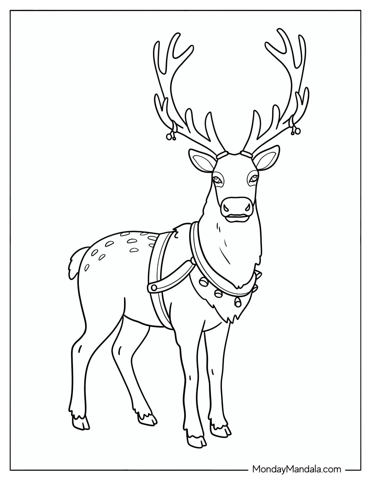 Realistic Rudolph with Harness and Bells Coloring Page