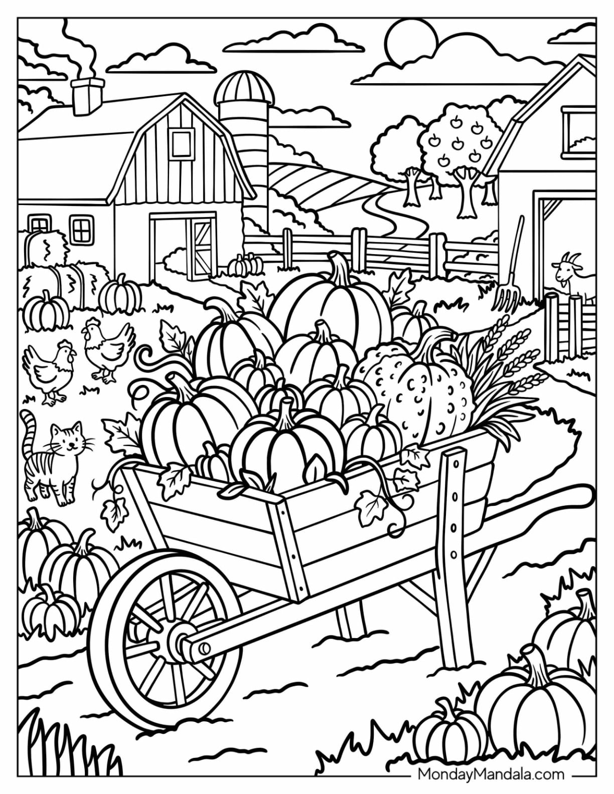 Realistic Wagon of Pumpkin Harvest in Autumn