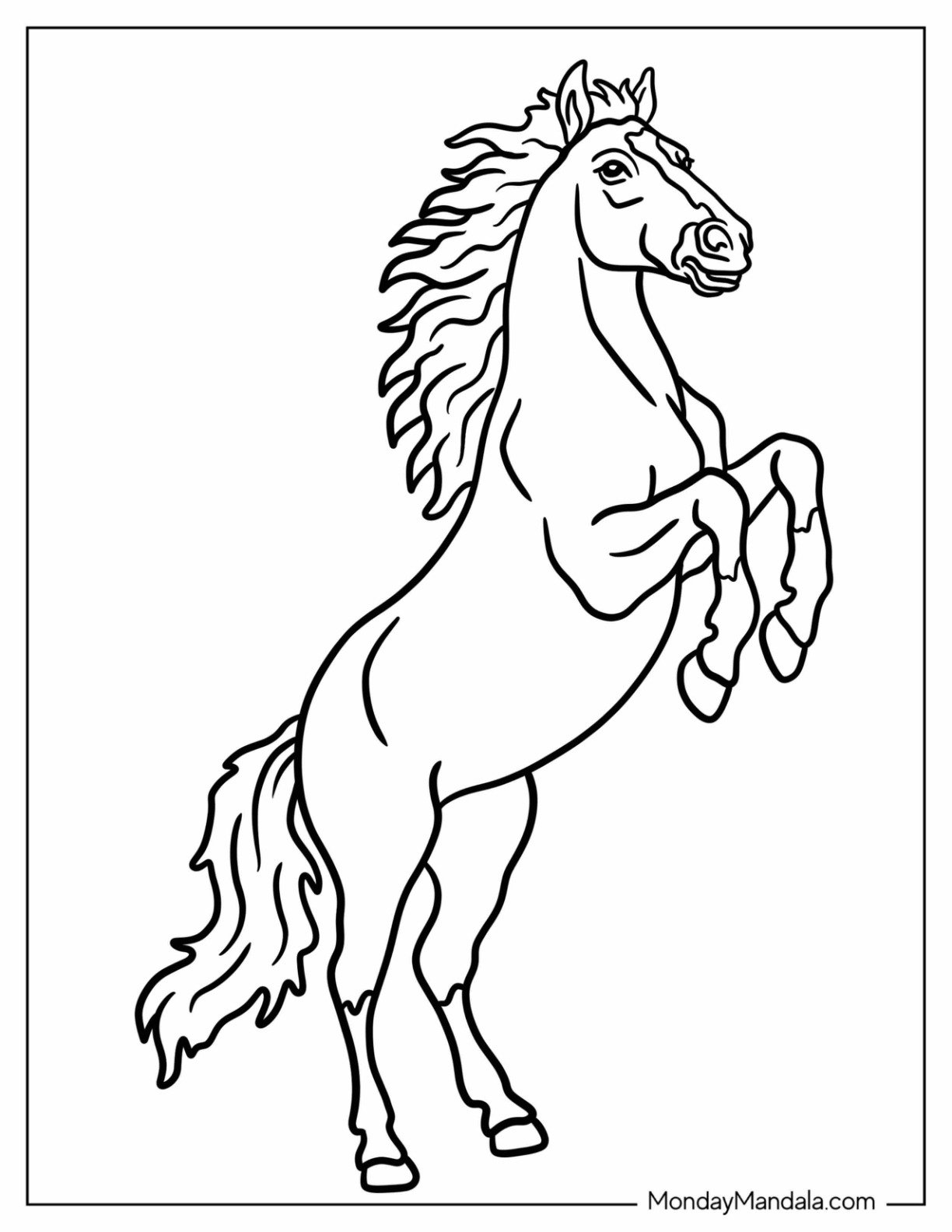 Rearing Adult Horse Coloring Page for Kids