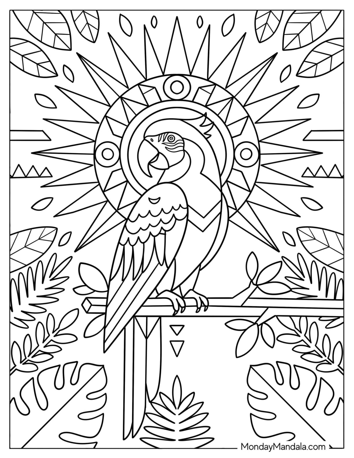 Regal Parrot with Geometric Sun in the Jungle