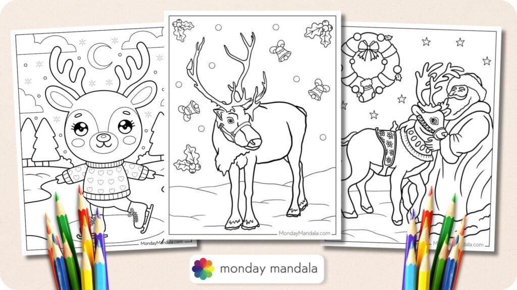 42 Reindeer Coloring Pages (Free PDF Printables)