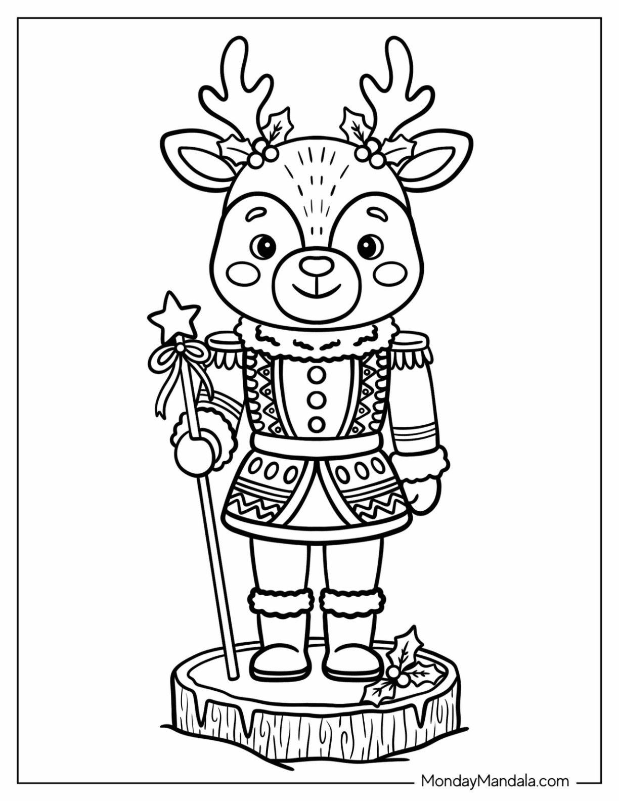 Reindeer Nutcracker Holding a Star Wand Coloring Page
