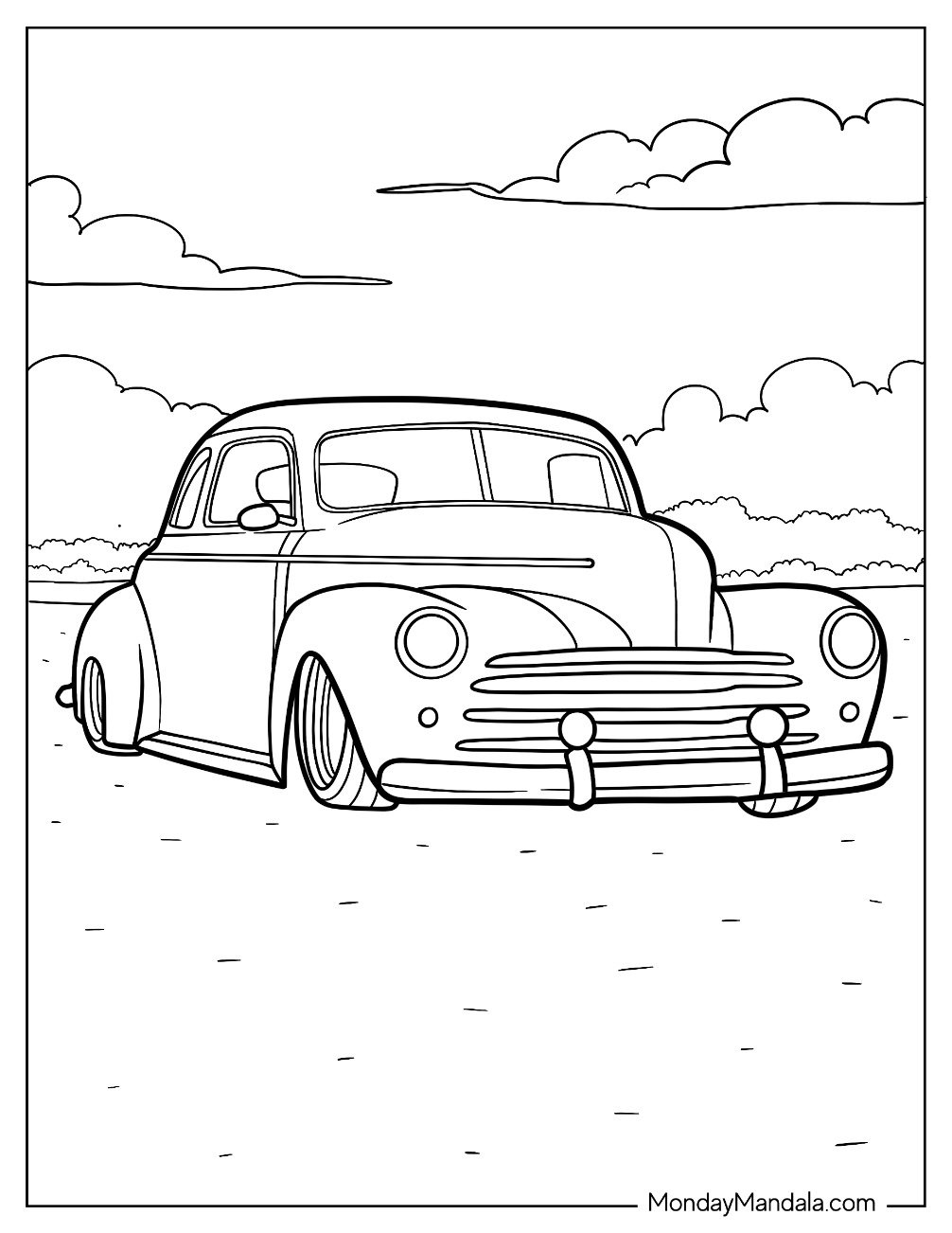 Retro Hot Rod Coloring Page Car with Smooth Body Lines for Kids