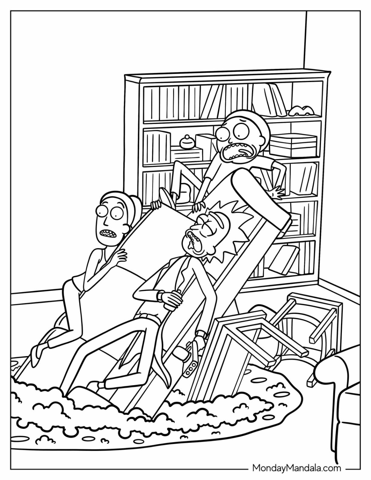 Rick and Morty Coloring Page Of Summer On A Couch Sinking Into The Floor