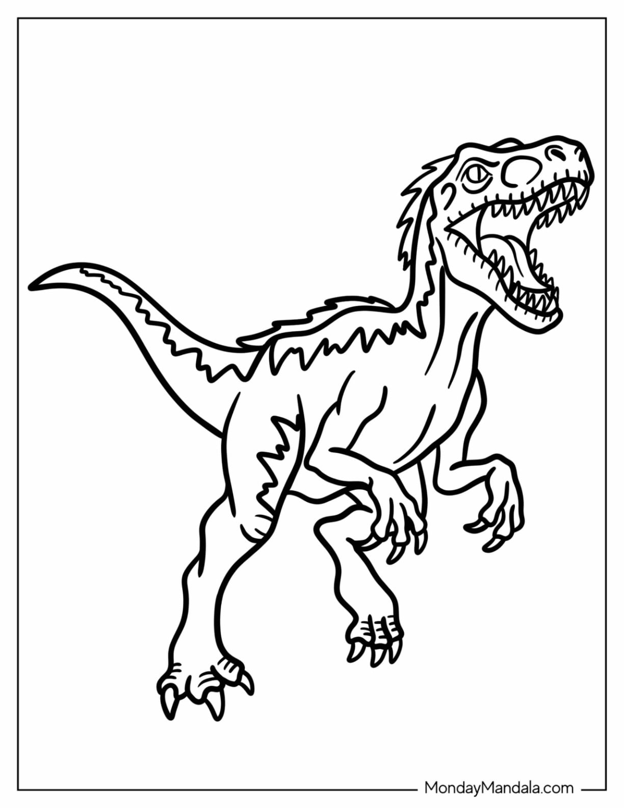 Roaring Velociraptor Standing Tall Coloring Page for Kids
