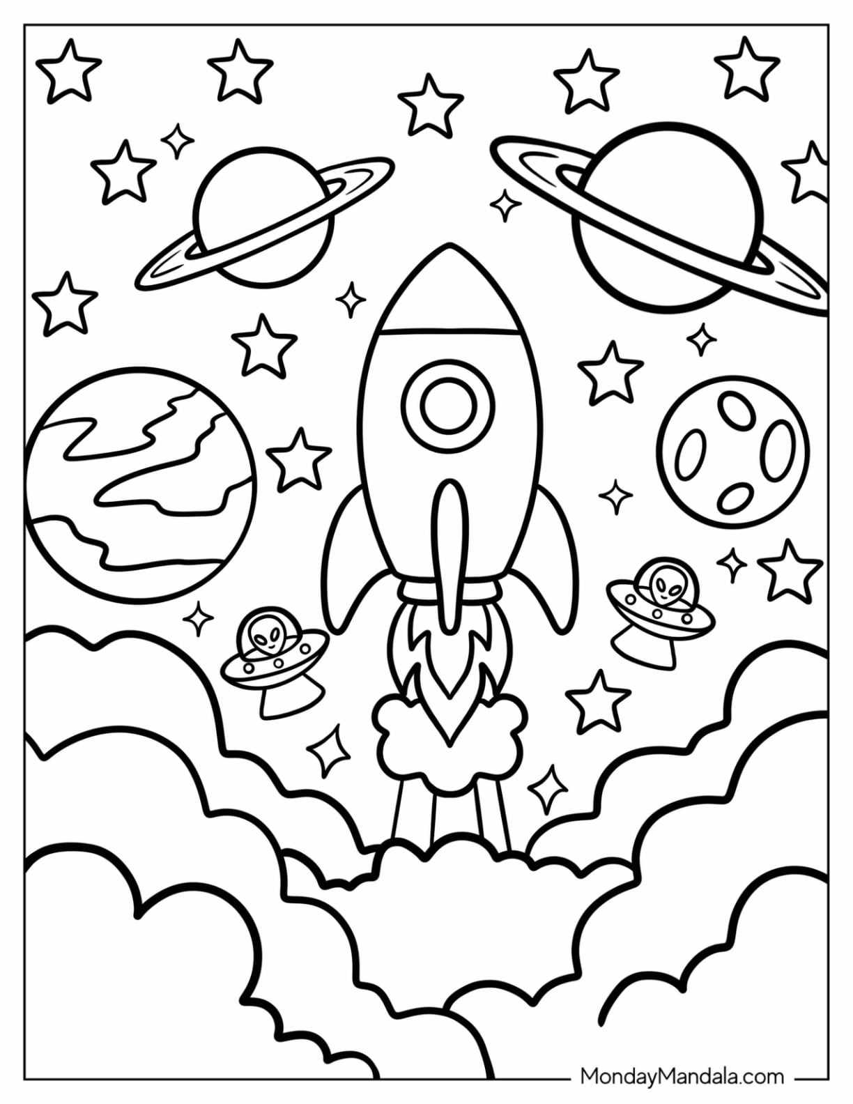 Rocket Emoji Coloring Page Launching into Space