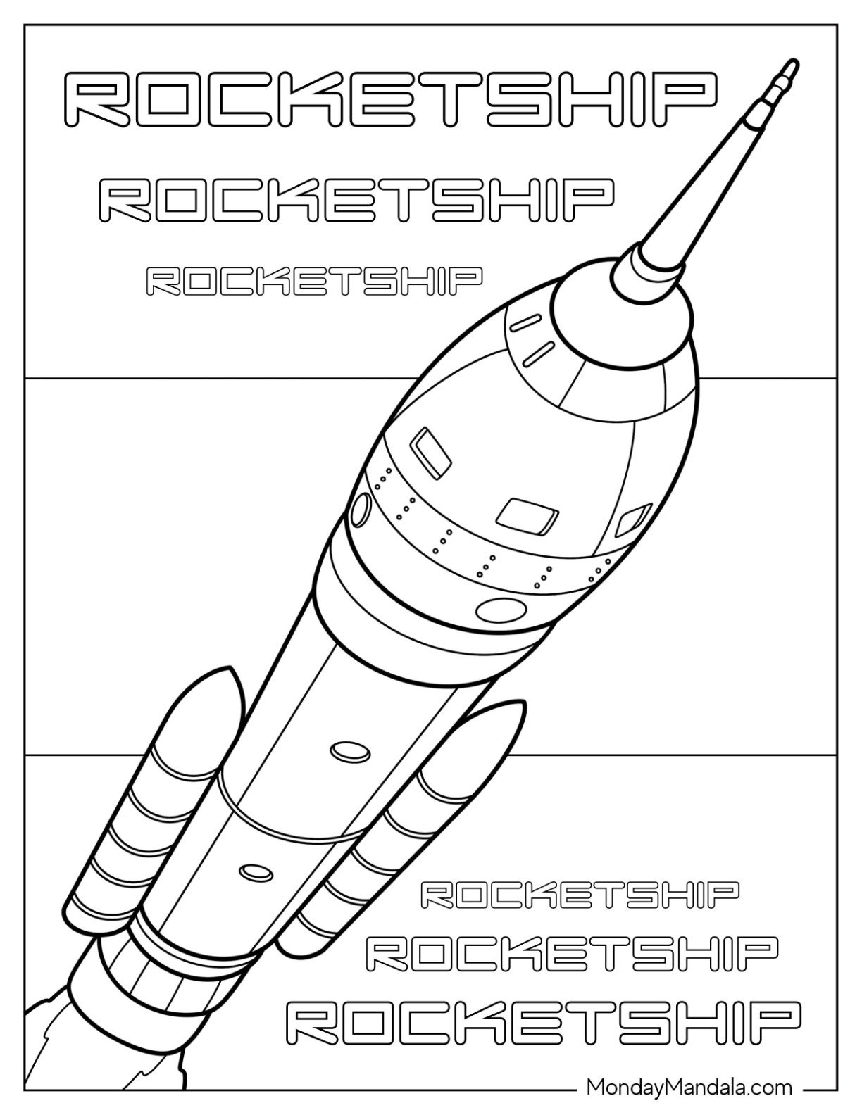 Rocket Coloring Page with a Nose Cone and Texts