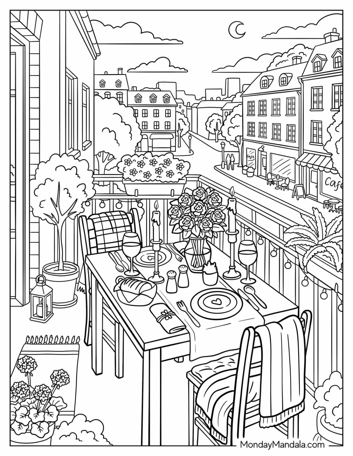 Rooftop Balcony Dining with Flowers, Candlelight, and City View