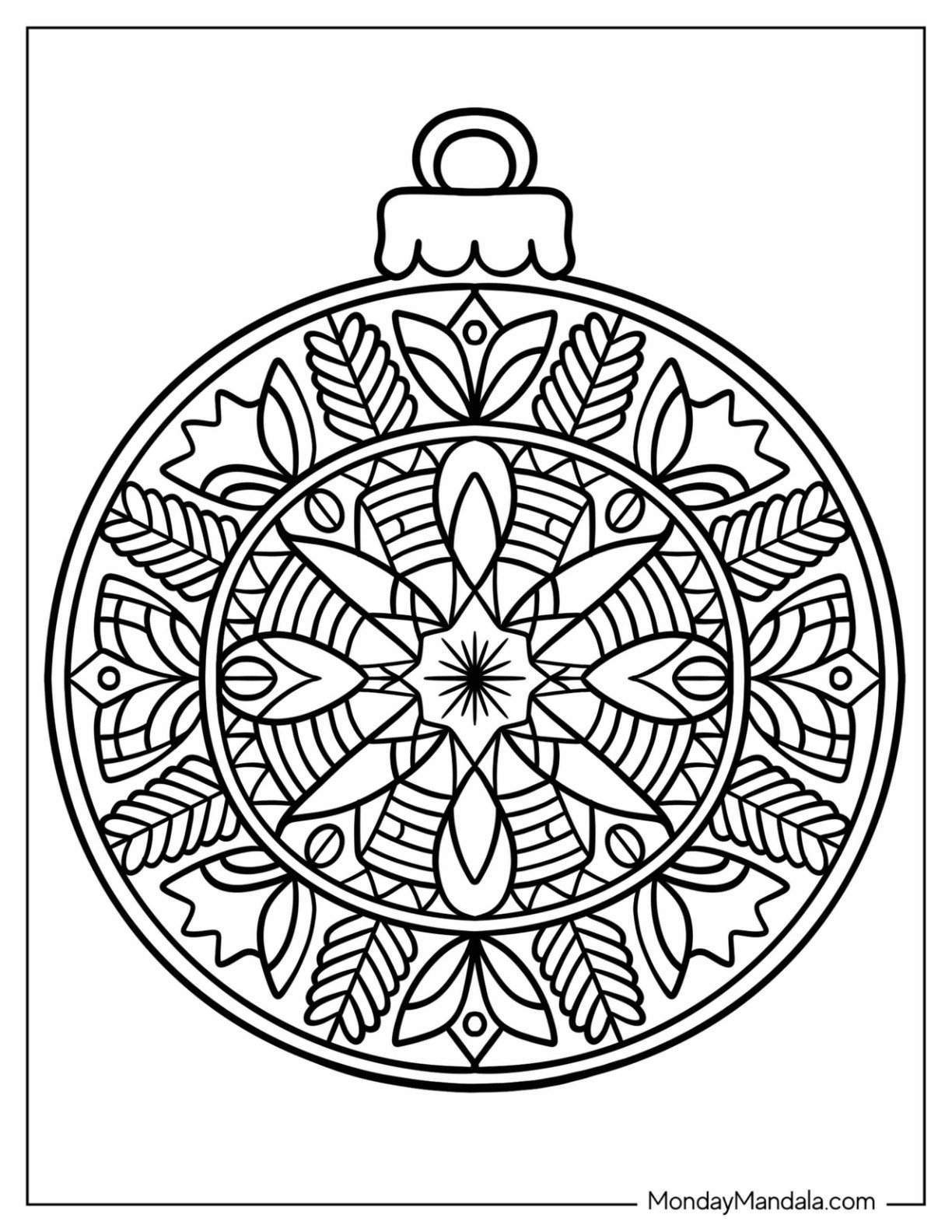 Round Poinsettia Christmas Mandala Coloring Page