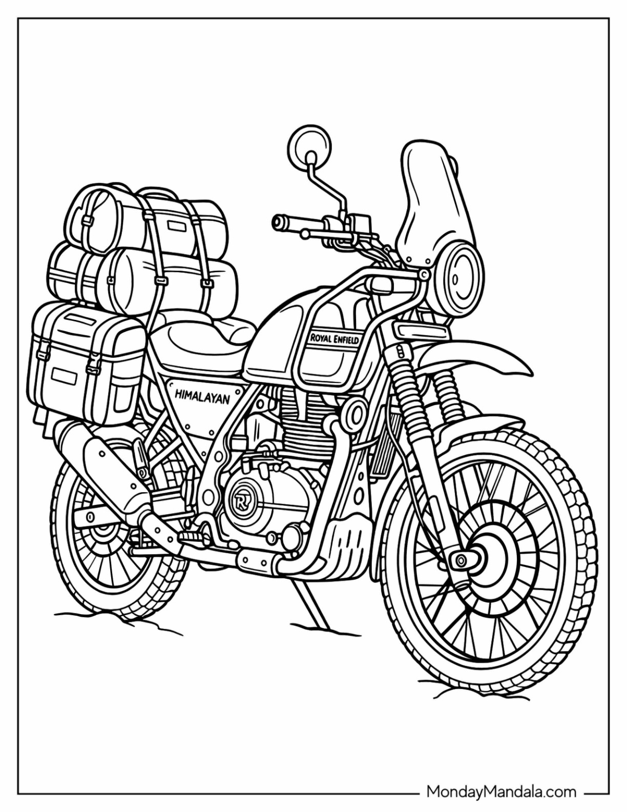 Royal Enfield Himalayan Adventure Motorcycle with Luggage Coloring Page