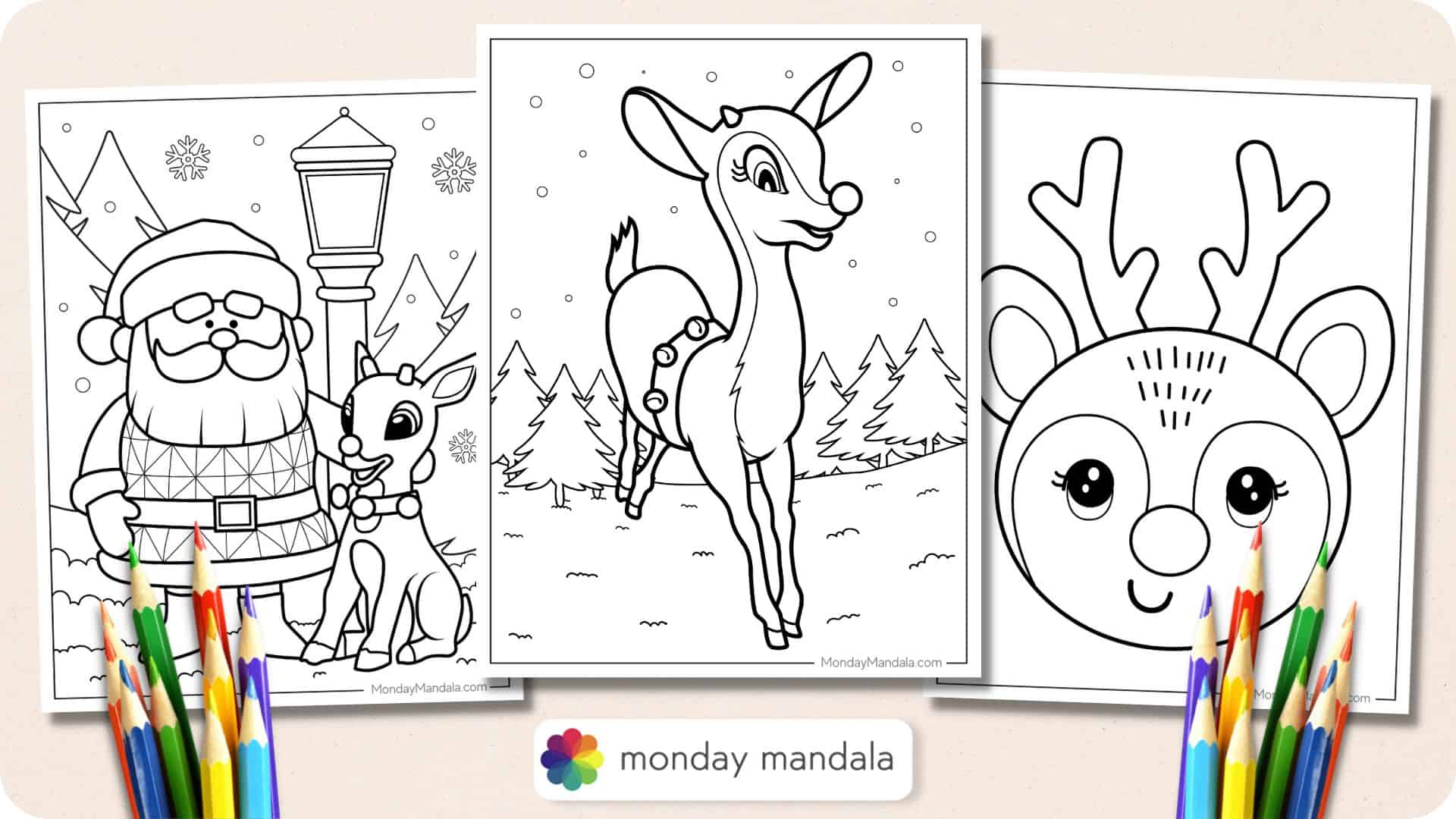 christmas santa and reindeer coloring pages