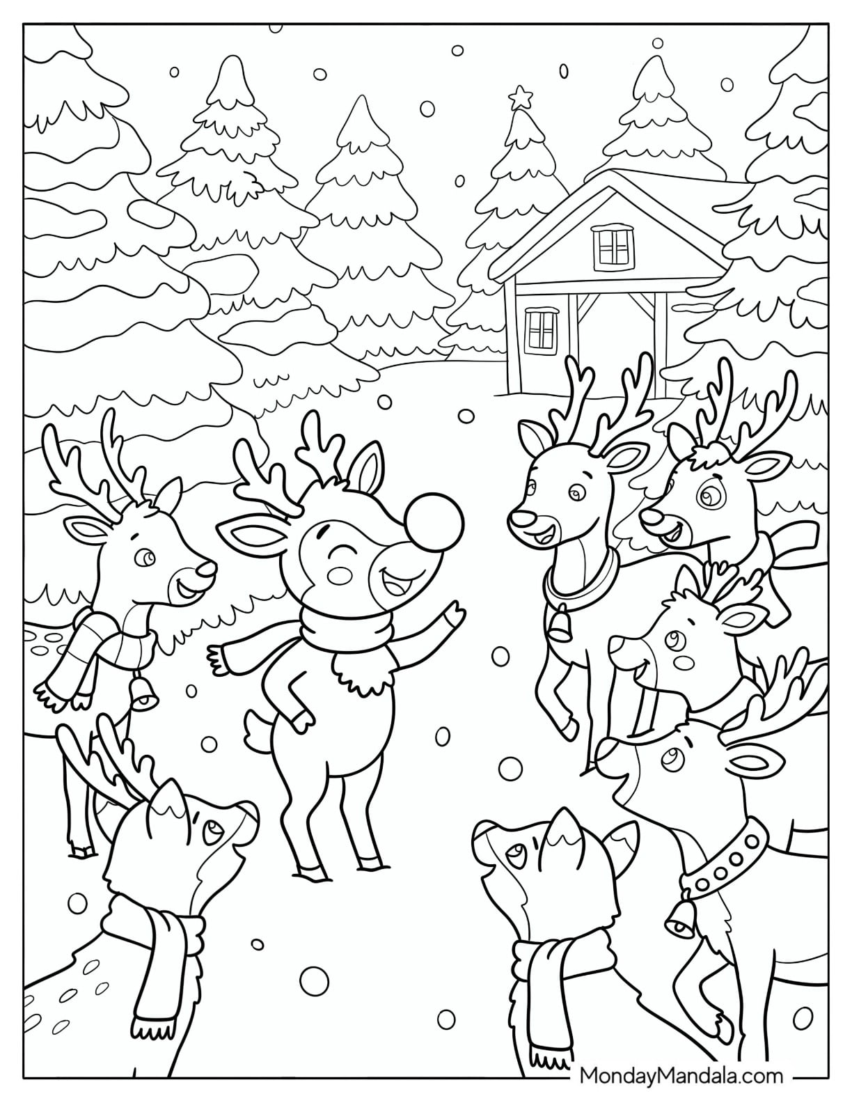 Rudolph Showing Off His Red Nose to Other Reindeers