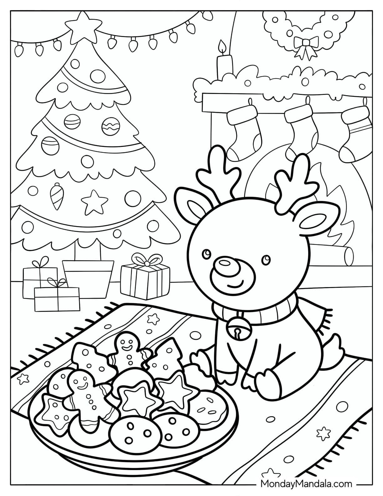 Rudolph with a Plate of Gingerbread Cookies on Christmas Coloring Sheet