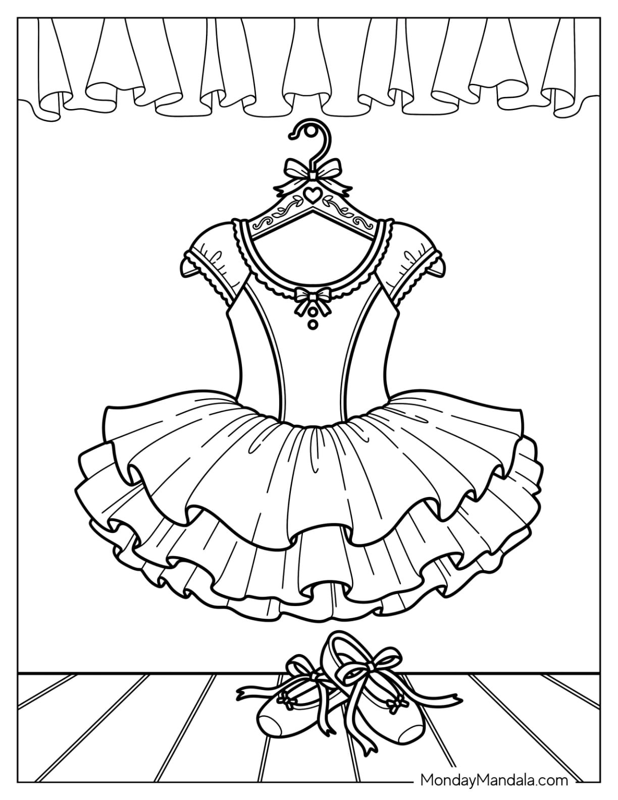 Ruffled Ballet Dress with Matching Shoes Coloring Page