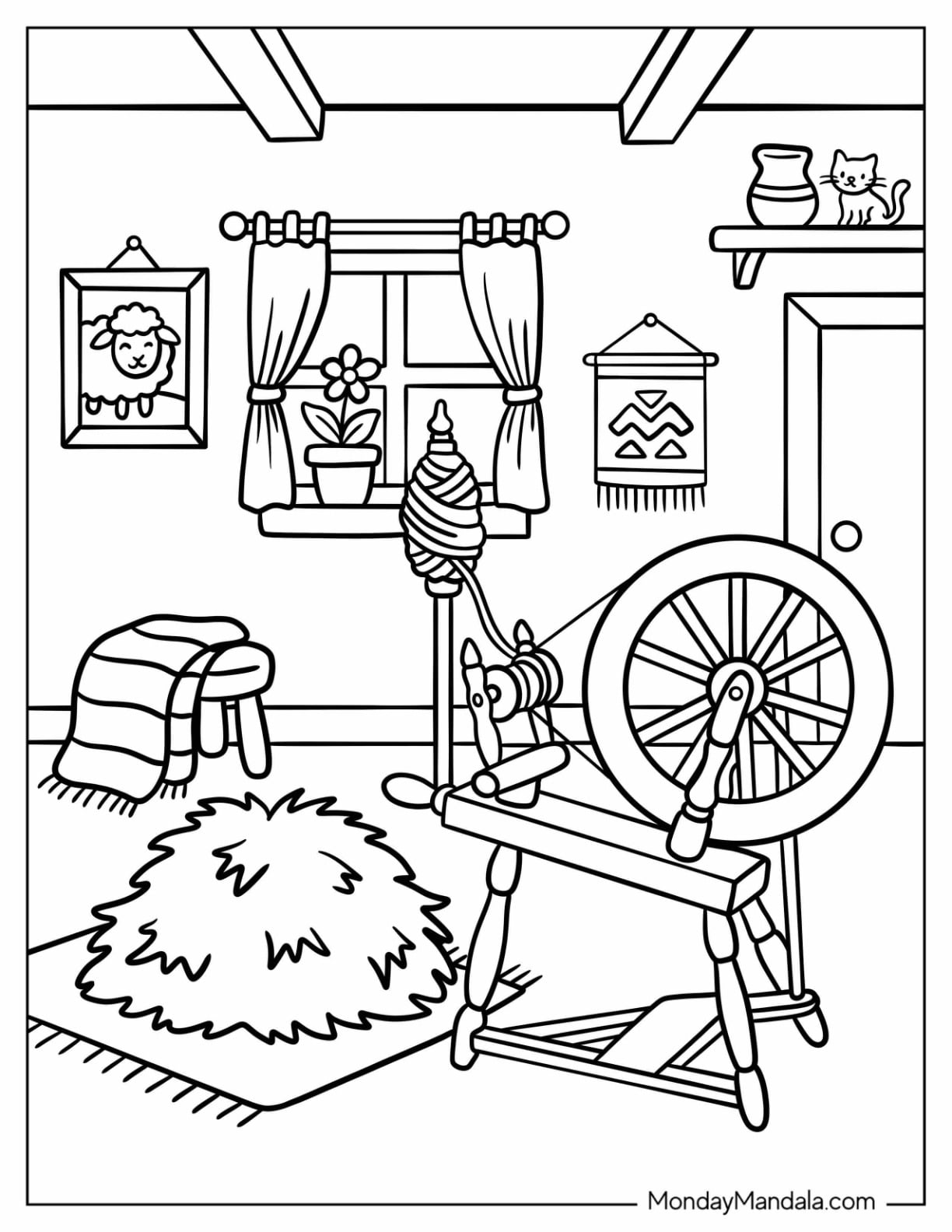 Rumpelstiltskin’s Spinning Wheel Beside a Pile of Straw