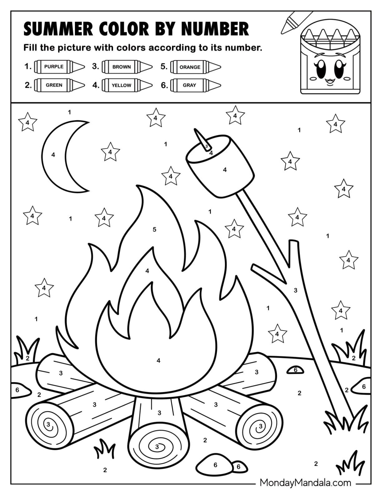 S more and a Large Campfire Under the Stars Color by Number
