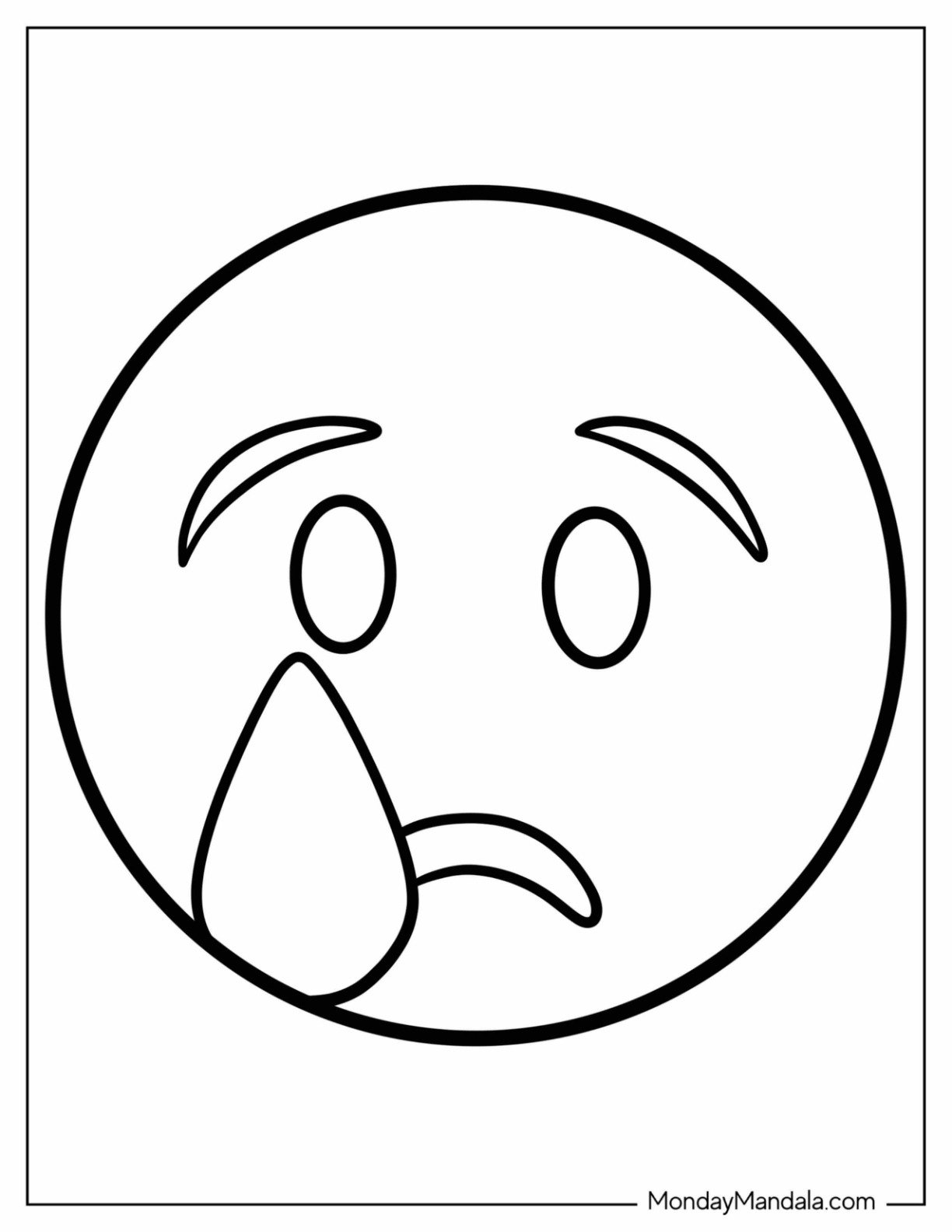 Sad Coloring Page Emoji With Teardrop For Kids