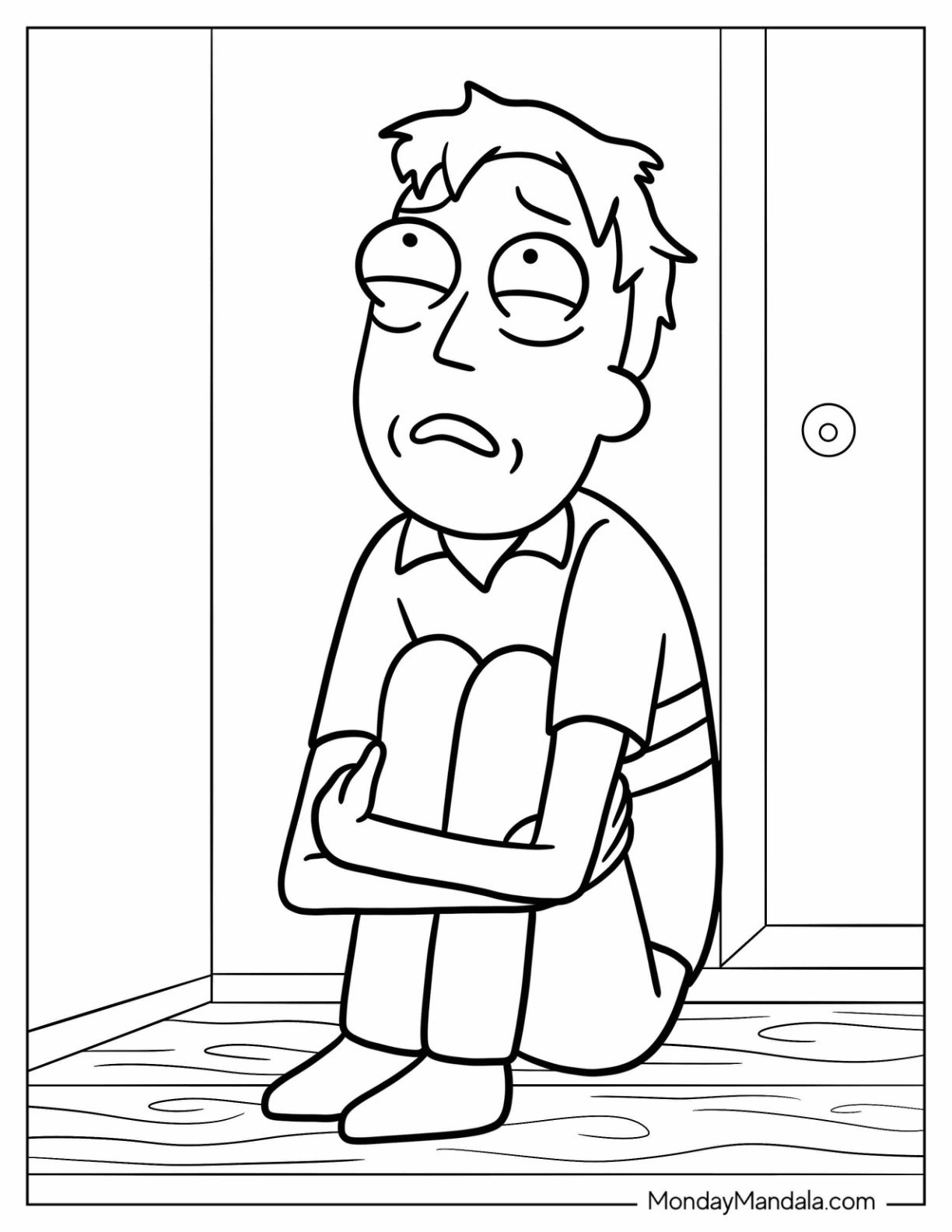 Sad Jerry Smith in Closet Rick and Morty Coloring Page
