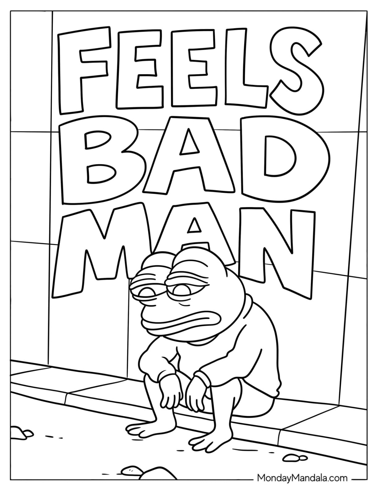 Sad Pepe Feels Bad Man Meme Coloring Page