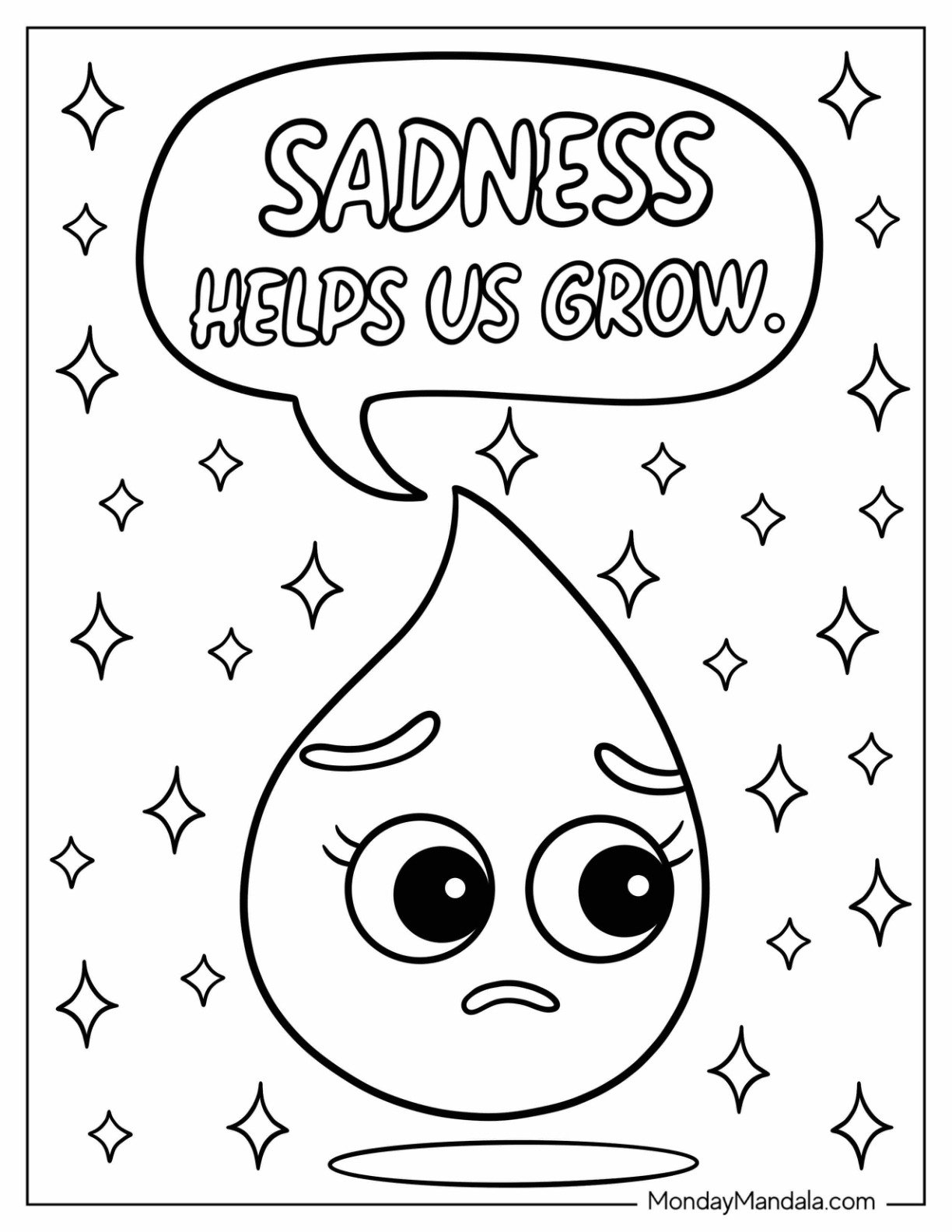Sad Coloring Page Of Sadness Helps Us Grow Words Over Teardrop