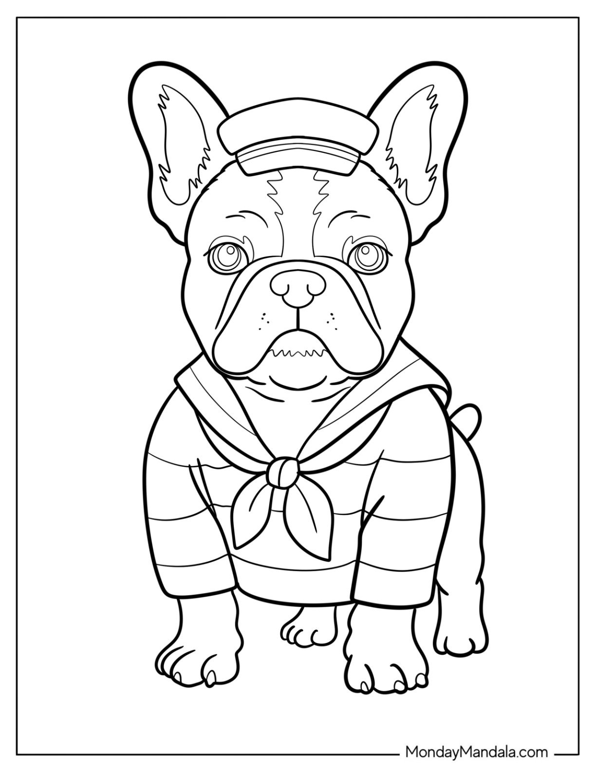 Sailor French Bulldog Coloring Sheet for Kids