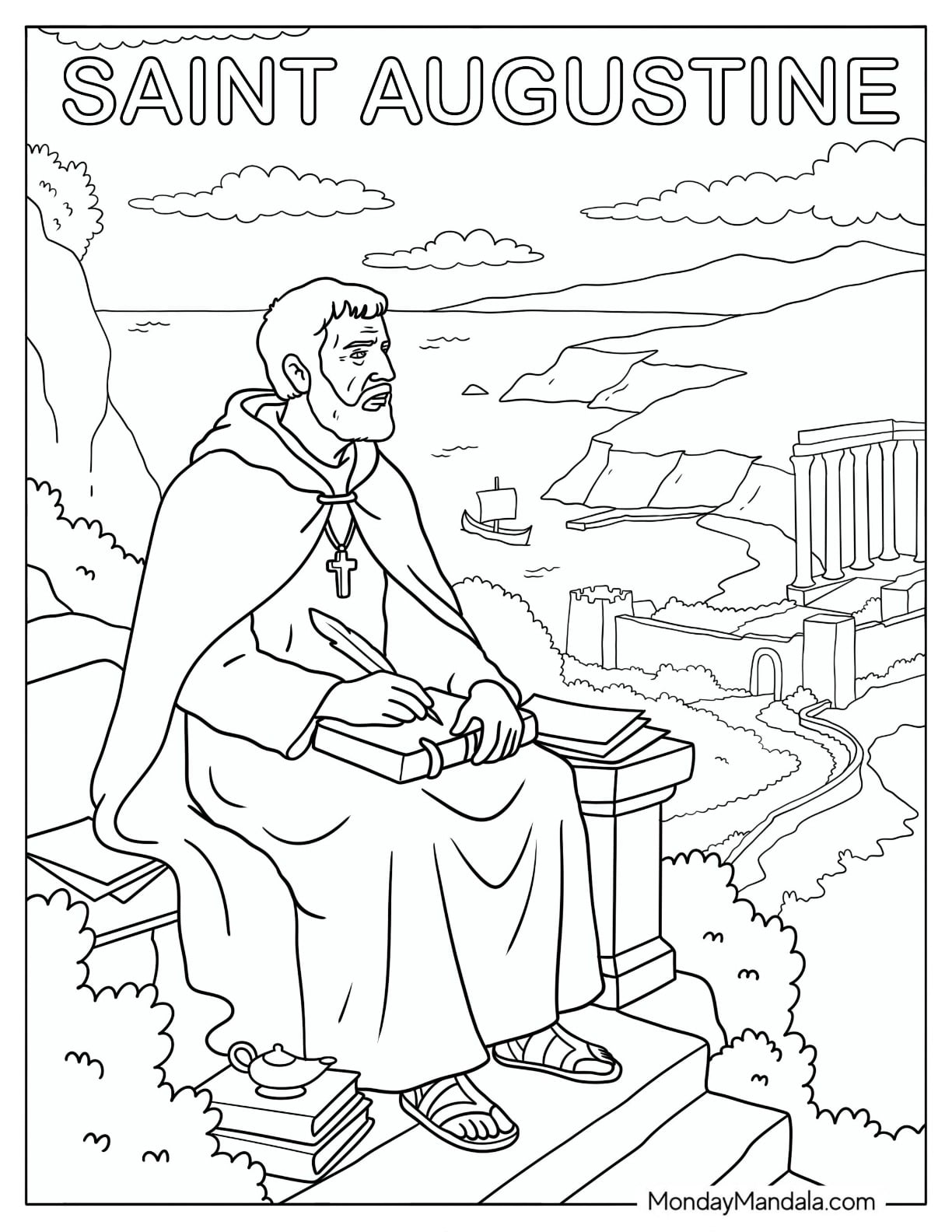 Saint Coloring Page of Augustine Writing in Ancient Roman