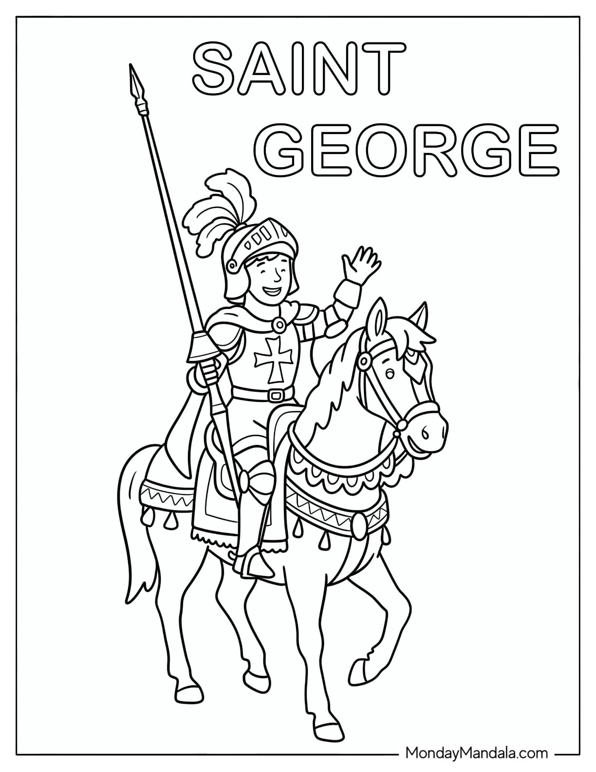 Saint Coloring Page of George Riding a Horse with a Spear in Armor