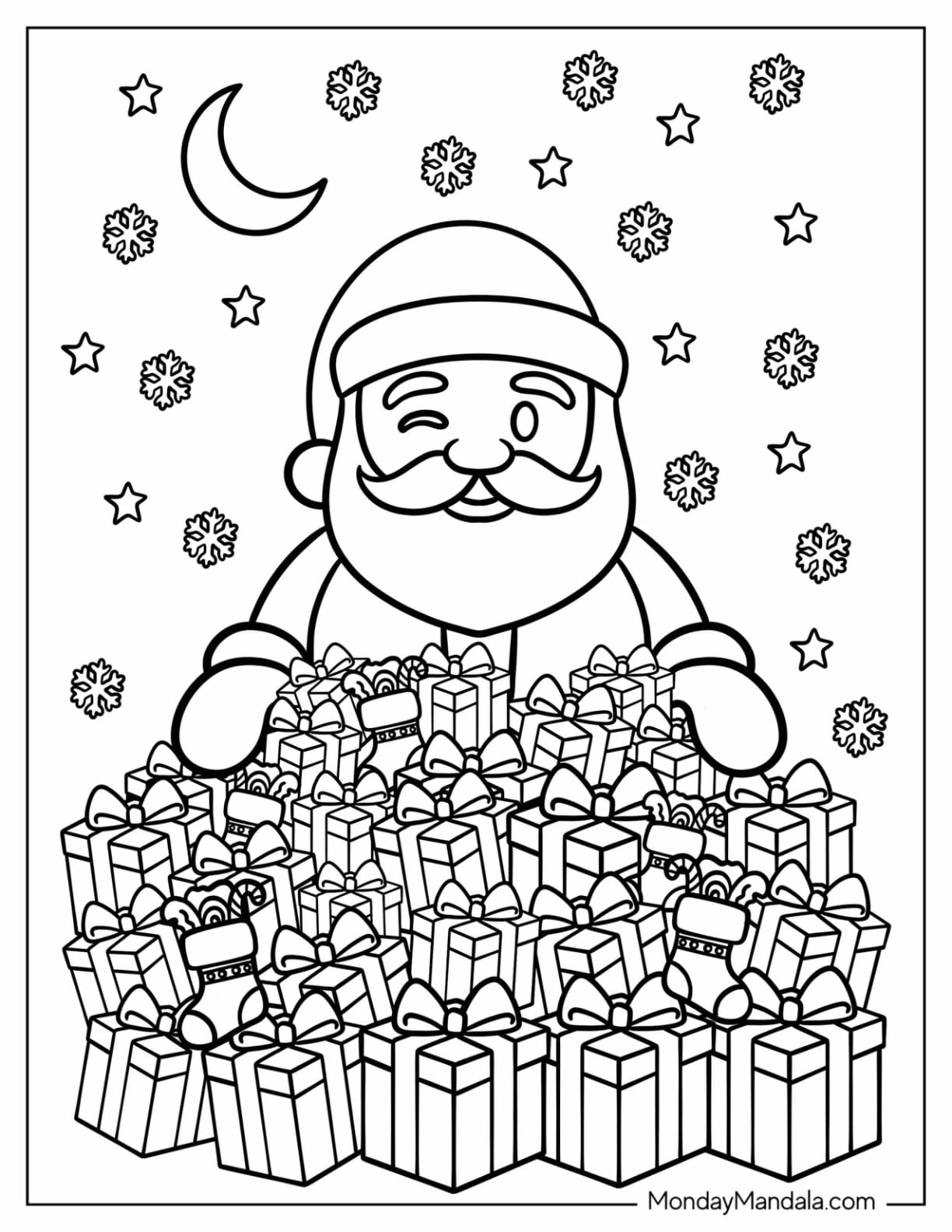 Santa Emoji Coloring Page with Christmas Presents