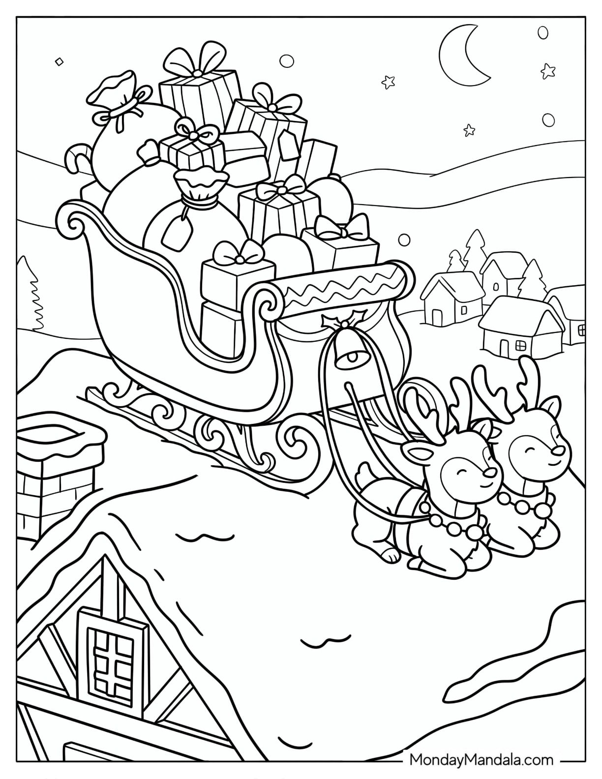 Santa’s Sleigh Filled with Christmas Presents Coloring Page