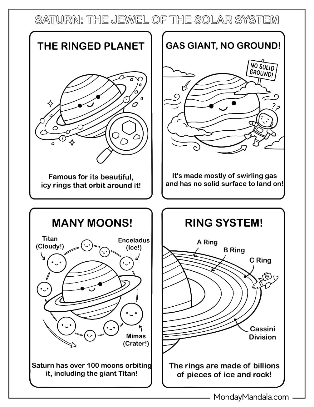 Saturn the Jewel of the Solar System Coloring Page for Kids