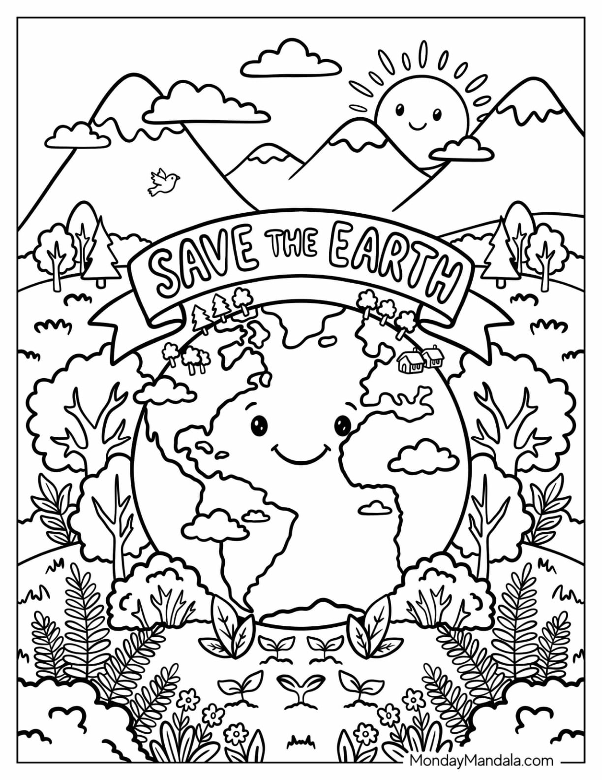 Save the Earth Surrounded by Forests and Mountains
