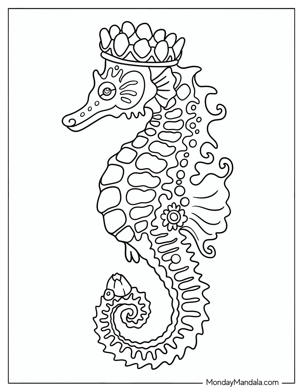 Scaly Seahorse with Crown Coloring Sheet