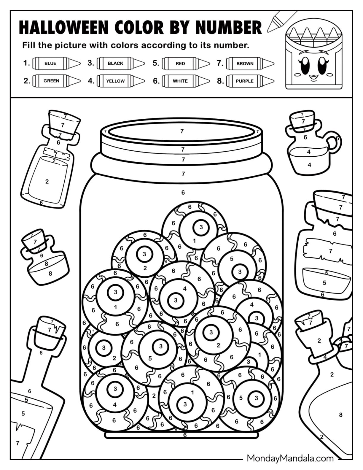 Scary Eyeballs in a Jar Halloween Color by Number
