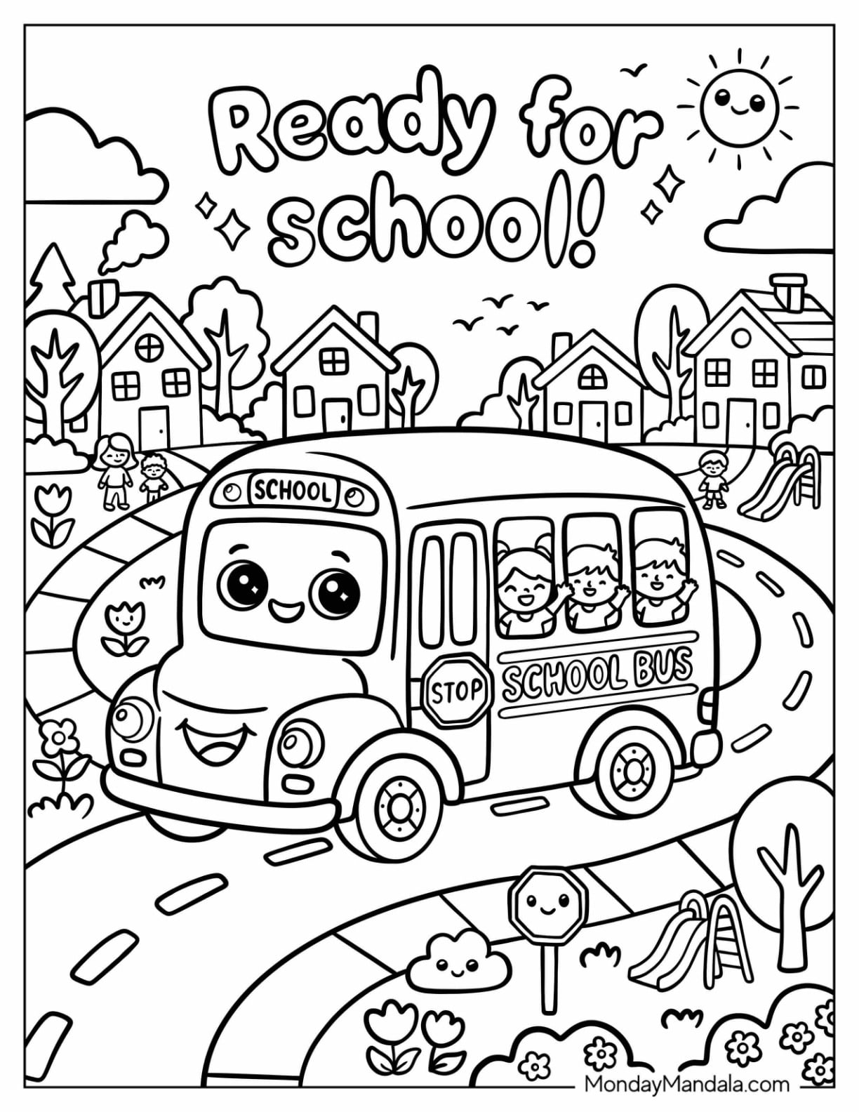 School Bus Driving Children to School Coloring Page for Kids