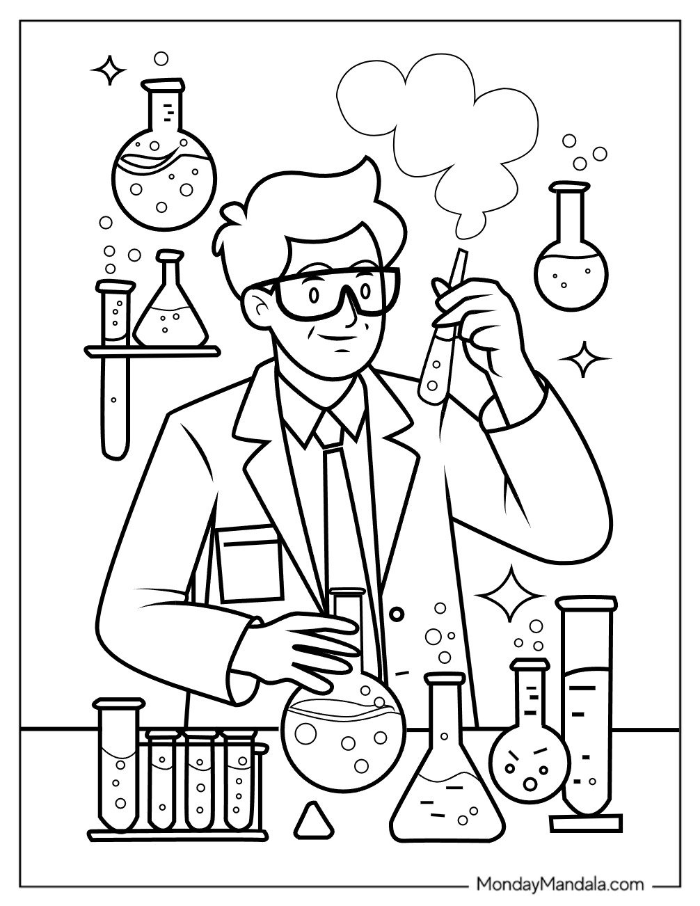 People Coloring Page of Scientist In A Laboratory Holding A Test Tube