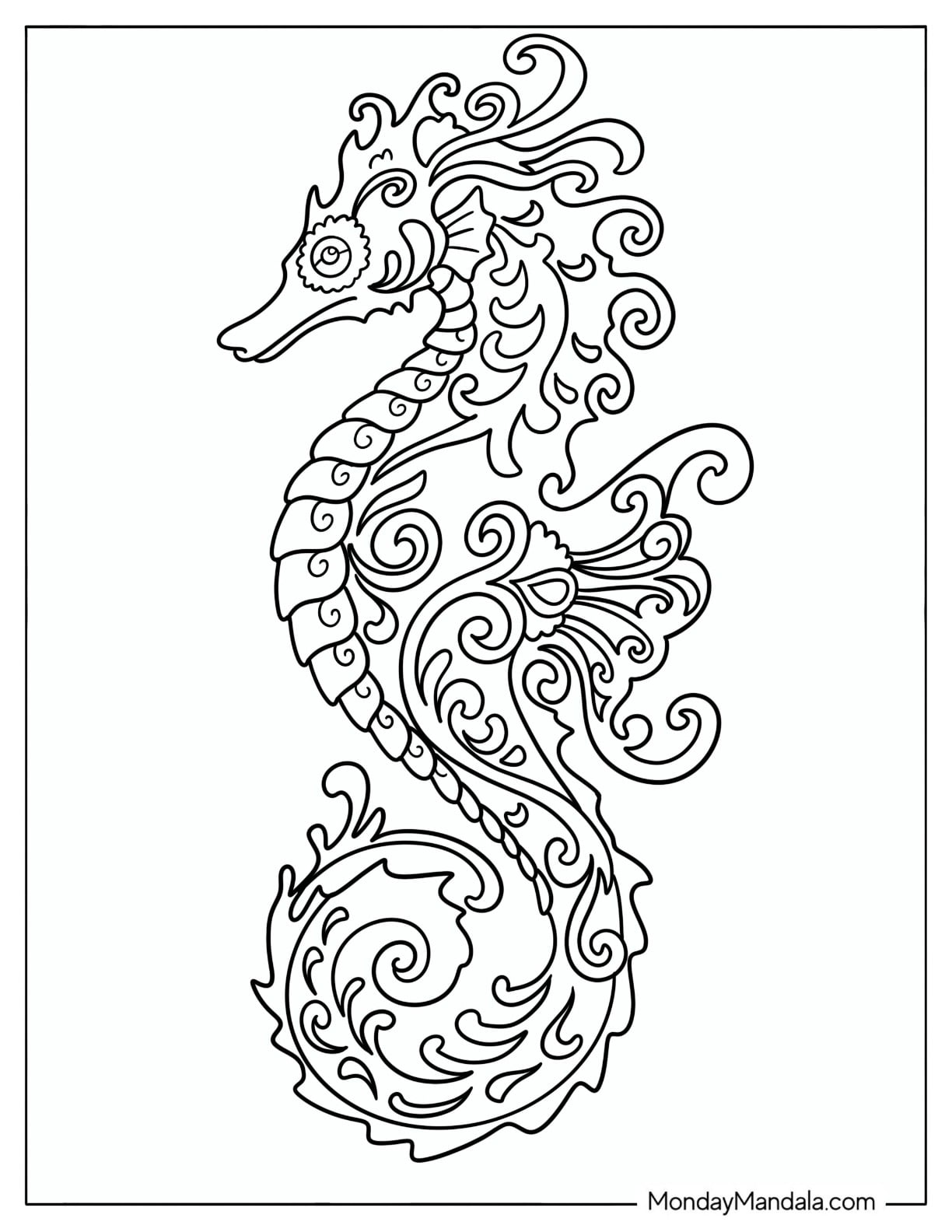 Seahorse Made of Waves Coloring Sheet
