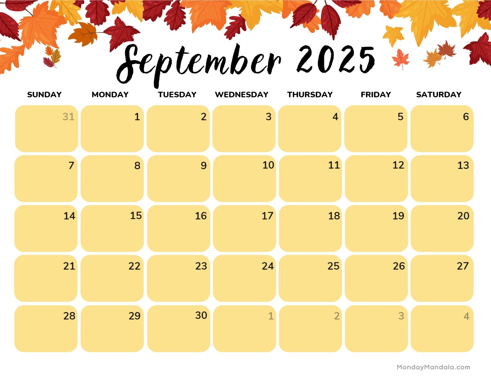 September 2025 Calendar (52 Free PDF Printables)